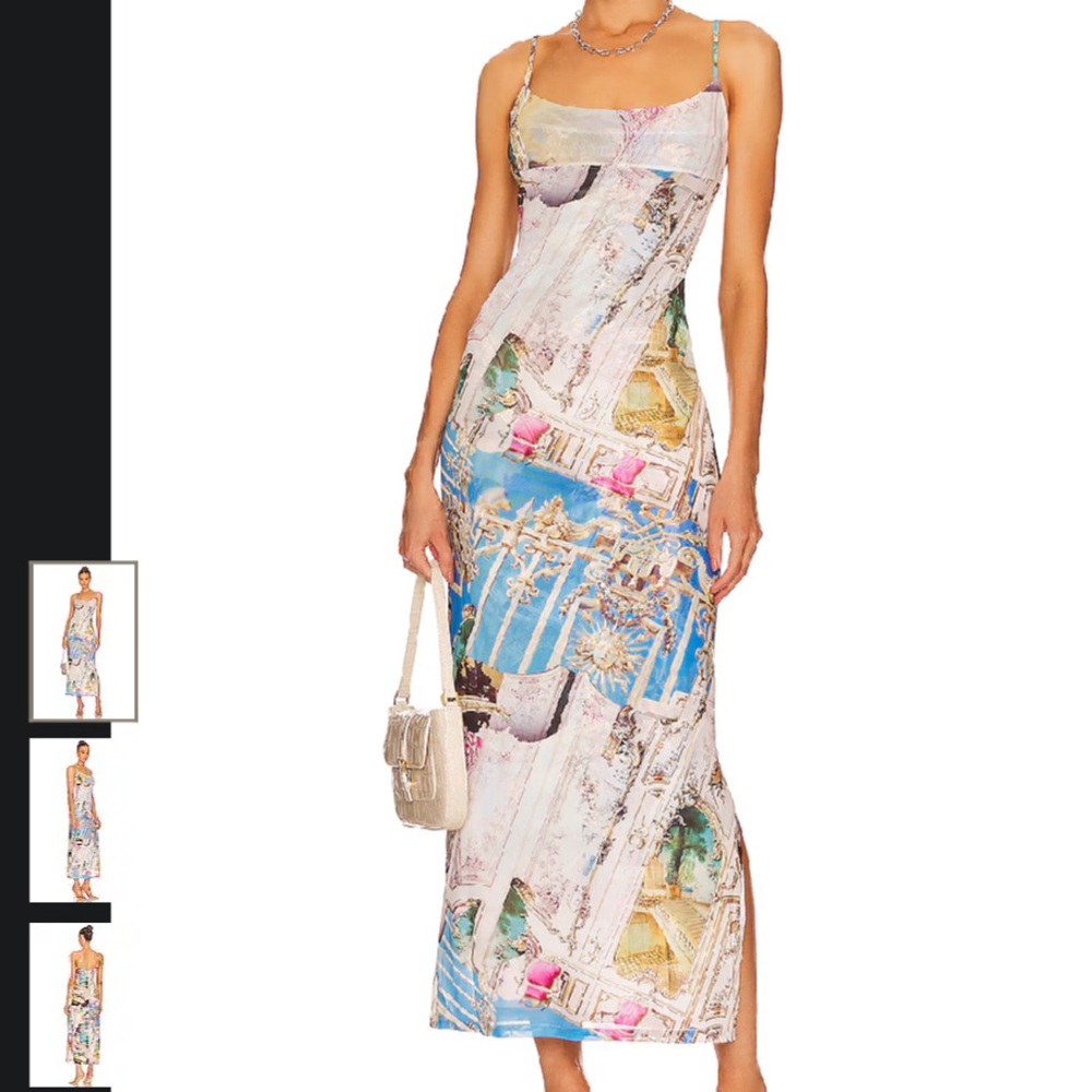 Miaou Multicolor Printed Slip Maxi Dress - Blue, Pink, Cream